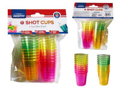 20-Piece Plastic Shot Cups 1 oz – Assorted Color Mini Party Cups