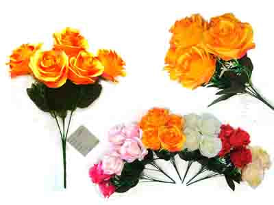 Artificial Rose Bush Bouquet – 5 Flowers, 6 Layers, 14.6 Inch Decorative Floral Stem