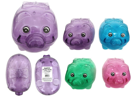 4-Pack Colorful Clear Plastic Piggy Bank Set for Kids – Assorted Colors