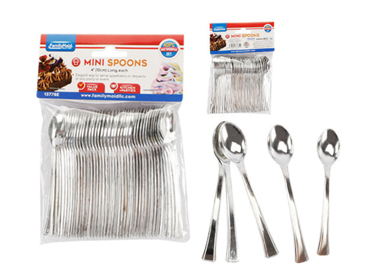 Mini Plastic Spoons 4 Inch – Silver Disposable Dessert & Tasting Spoons (40 Pack)