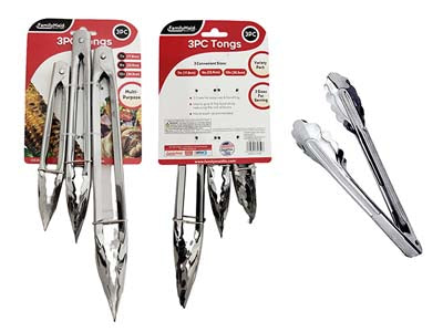 3-Piece Stainless Steel Kitchen Tongs Set – 7”, 9” & 12” Cooking and BBQ Tongs