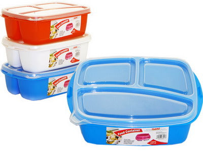 3 Compartment Rectangular Food Storage Container with Lid – 10.5 x 7 x 2.5 Inch Meal Prep Box