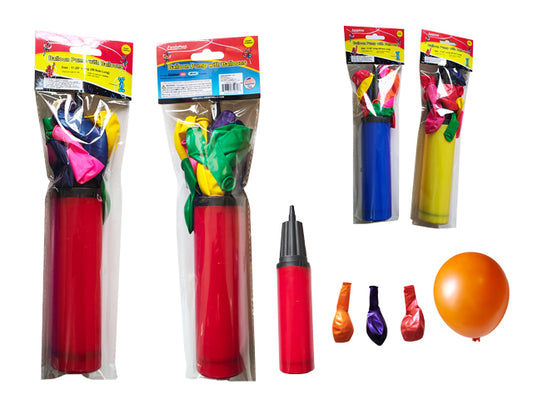 Balloon Hand Pump with 10 Balloons – 11.25 Inch Portable Party Balloon Inflator Kit