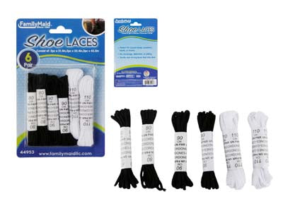 Black & White Shoe Laces – 6 Pair Replacement Shoelaces for Sneakers & Casual Shoes